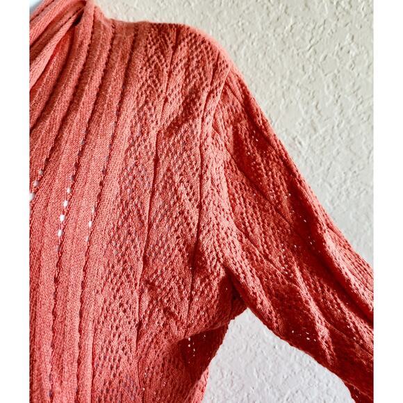 Cato Orange Coral Pointed Front Knit Cardigan Sweater Large Lightweight - Picture 2 of 6